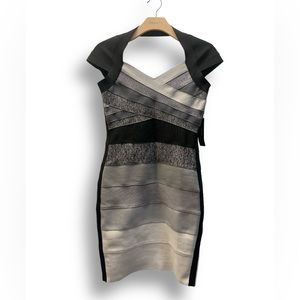 VENUS Black and Gray Striped Dress
